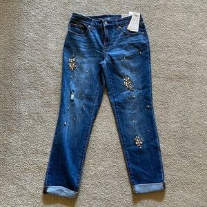 NWT Chico's So Slimming Girlfriend Slim Leg Embellished Jeans